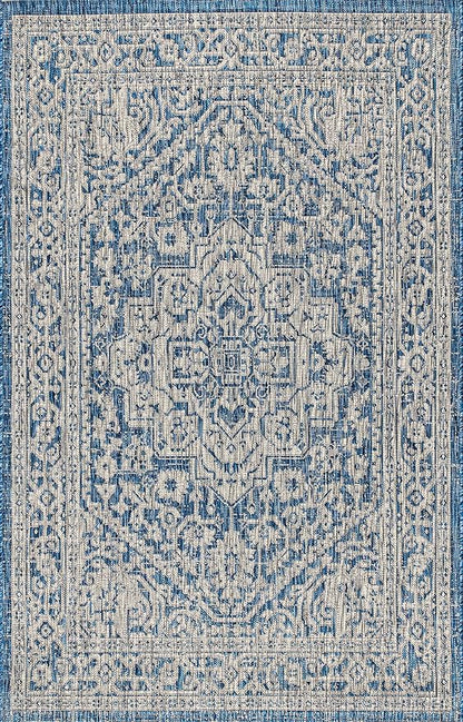 JONATHAN Y Medallion Weave Indoor Outdoor Area Rug 9X12 Navy/Gray, Sinjuri Textured for Backyard, Patio, Porch, Easy-Cleaning, High Traffic, Pet-Friendly, Non-Shedding (SMB101B-9)