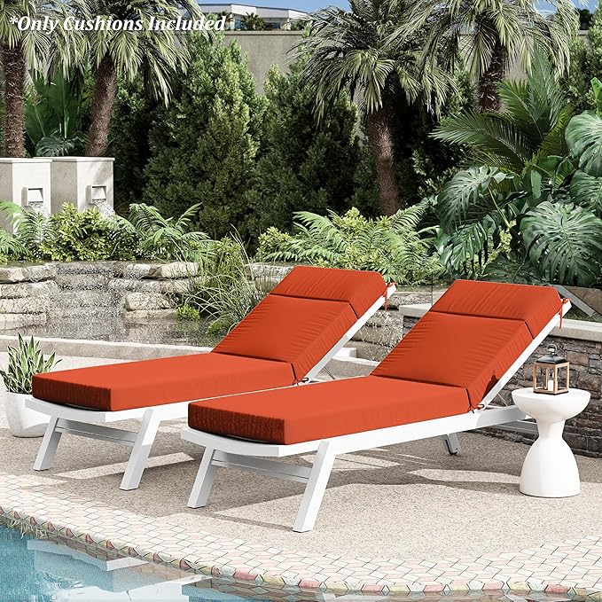 Chaise Lounge Cushion for Outdoor Furniture, Waterproof Fade and Tear Resistant Lounge Deck Chair Cushions for Patio Lawn Pool Resort Hotel