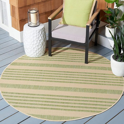 SAFAVIEH Courtyard Collection 6'7" Round Beige/Sweet Pea CY6062 Stripe Indoor/ Outside Waterproof Easy cleansingPatio Backyard Mudroom Area Mat