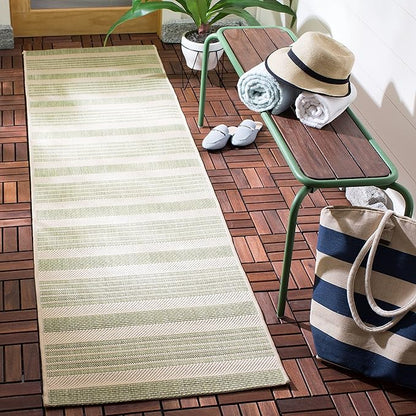 SAFAVIEH Washable Rug Outdoor Courtyard Collection - 2'3" x 18' Runner, Beige & Sweet Pea, Non-Shedding & Easy Cleaning, Ideal for Patio, Entryway, Mudroom, Hallway, Kitchen (CY6062-218)