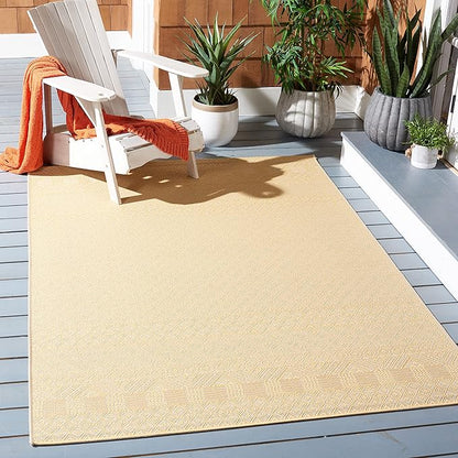 SAFAVIEH Washable Rug Outdoor Courtyard Collection - 6'7" x 9'6", Gold & Beige, Non-Shedding & Easy Cleaning, Ideal for Patio, Backyard, Mudroom (CY6235-30612)