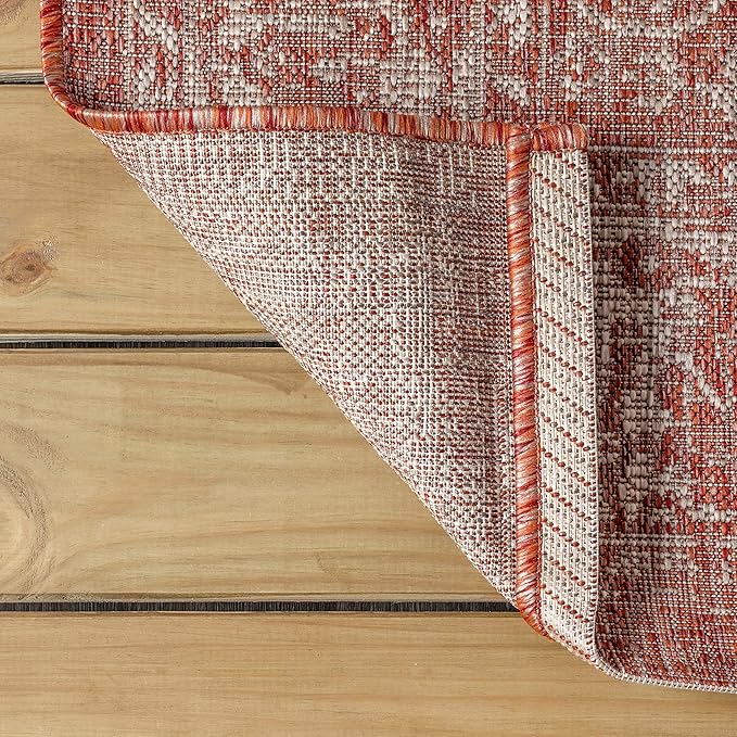 JONATHAN Y Weave Floral Indoor Outdoor Runner Rug 2X8 Red/Taupe, Tela Bohemian Textured for Backyard, Patio, Porch, Easy-Cleaning, High Traffic, Pet-Friendly, Non-Shedding (SMB100A-28)