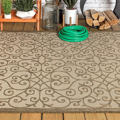 JONATHAN Y Vintage Filigree Indoor Outdoor Area Rug 4X6 Beige/Brown, Madrid Textured Weave for Backyard, Patio, Porch, Easy-Cleaning, High Traffic, Pet-Friendly, Non-Shedding (SMB107B-4)