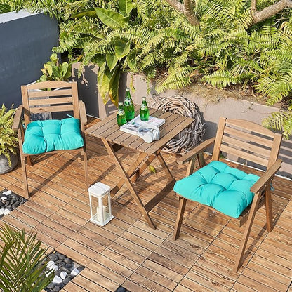 ARTPLAN Outdoor Chair Cushions,Set of 4,19"x19"x4" Patio Seat Pad Cushions with Ties,Wicker Tufed Outdoor Cushions for Patio Furniture,Lake Blue