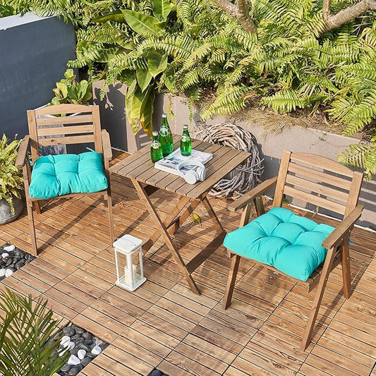 ARTPLAN Outdoor Chair Cushions,Set of 4,19"x19"x4" Patio Seat Pad Cushions with Ties,Wicker Tufed Outdoor Cushions for Patio Furniture,Lake Blue