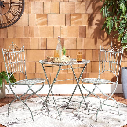 SAFAVIEH Outdoor Collection Belen Victorian Antique Dark Green Wrought Iron 3-Piece Bistro Set