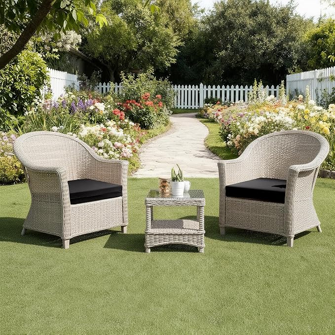 UNIKOME Outdoor Chair Cushions Pack of 4, Water Resistant Patio Cushions with Ties, High Density Sponge Filling Square Corner Seat Cushions for Outdoor Furniture, 18.5"x16"x3", Black
