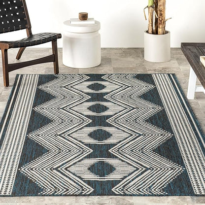 nuLOOM 4' x 6' Outdoor Tribal Geometric Area Rug, Stain Resistant, Weather Resistant, High Traffic, Patio, Balcony, Outside, Ranya Turquoise