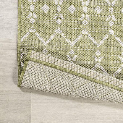 JONATHAN Y Moroccan Geometric Indoor Outdoor Runner Rug 2X10 Light Green/Cream, Ourika Textured Weave for Backyard, Patio, Porch, Easy-Cleaning, High Traffic, Pet-Friendly, Non-Shedding SMB108N-210