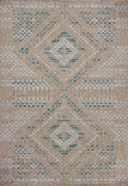 Loloi Amber Lewis Topanga Collection TOP-04 Natural/Aqua 3'-11" x 5'-11" Indoor/Outdoor Accent Rug