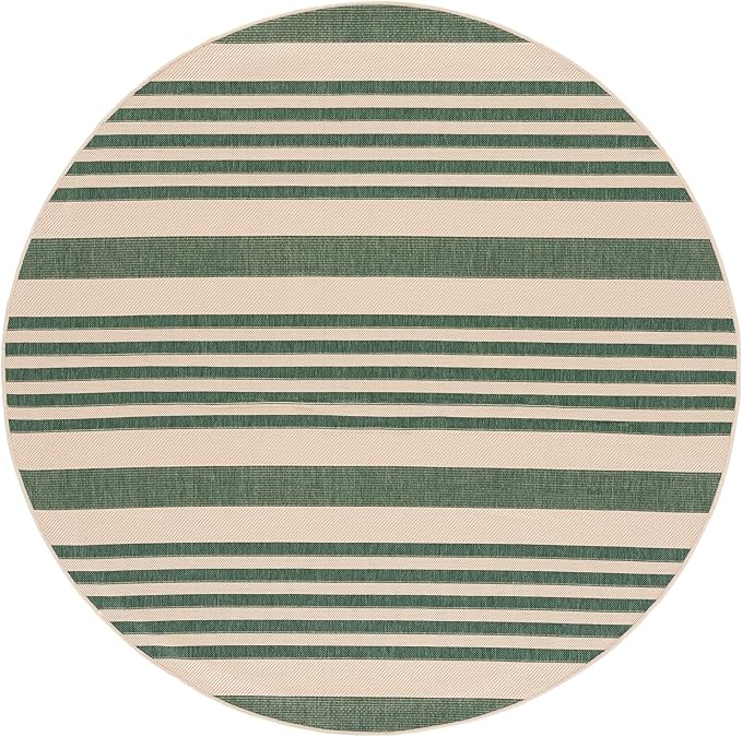 SAFAVIEH Washable Rug Outdoor Courtyard Collection - 5'3" Round, Beige & Dark Green, Non-Shedding & Easy Cleaning, Ideal for Patio, Backyard, Mudroom (CY6062-322)