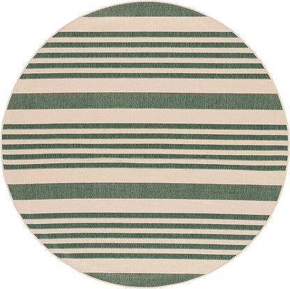 SAFAVIEH Washable Rug Outdoor Courtyard Collection - 6'7" Round, Beige & Dark Green, Non-Shedding & Easy Cleaning, Ideal for Patio, Backyard, Mudroom (CY6062-322)