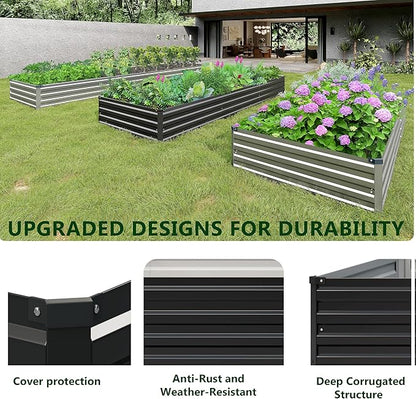 2PCS 10x3x1ft Galvanized Raised Garden Bed Kit,Metal Planter Box for Vegetables,Flowers,Herbs Durable Rust-Resistant Patio Gardening Beds,Black