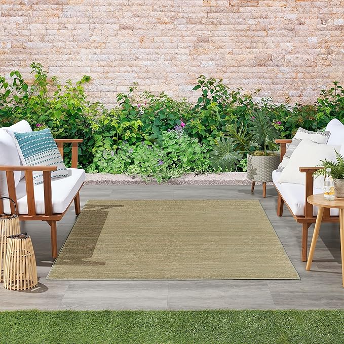 Nourison Home Essentials Indoor/Outdoor Green Gold 4' x 6' Area Rug, Easy Cleaning, Non Shedding, Bed Room, Living Room, Dining Room, Backyard, Deck, Patio (4x6)