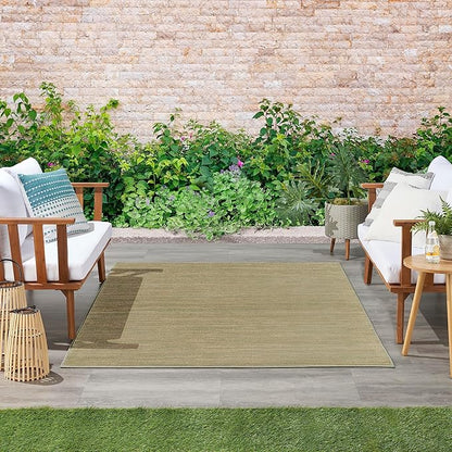 Nourison Home Essentials Indoor/Outdoor Green Gold 4' x 6' Area Rug, Easy Cleaning, Non Shedding, Bed Room, Living Room, Dining Room, Backyard, Deck, Patio (4x6)