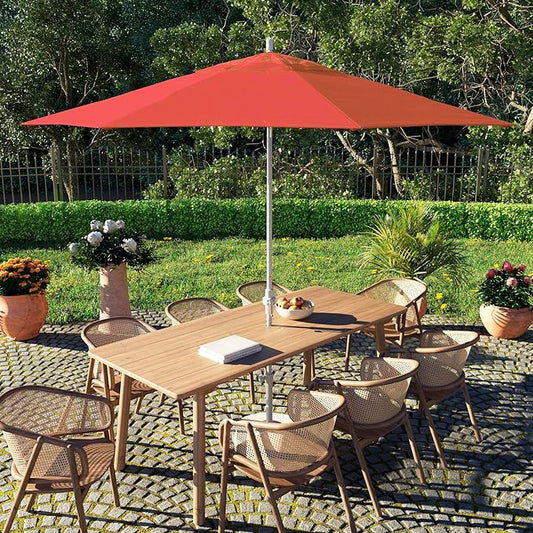 California Umbrella 11Ft Fiberglass Rib Patio Umbrella, Hand-Crank, Tilt-Collar, White Frame, Solution Dyed Sunset Fabric