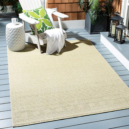 SAFAVIEH Washable Rug Outdoor Courtyard Collection - 2'7" x 5', Beige & Green, Non-Shedding & Easy Cleaning, Ideal for Patio, Backyard, Mudroom (CY6235-21812)