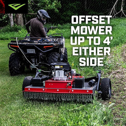 Earthquake Acreage Tow-Behind Mower, 44” Steel Deck, 17.5HP Briggs & Stratton, Electric Start w/Battery, Manual Blade Lever, Adjustable Tow & Height, 2” Ball, Model 42795