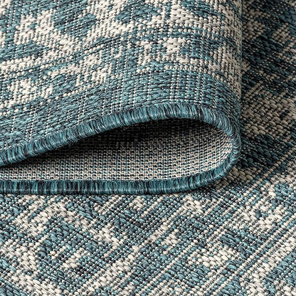 JONATHAN Y Boho Medallion Indoor Outdoor Round Area Rug 4 Ft Teal/Gray, Malta Textured Weave for Backyard, Patio, Porch, Easy-Cleaning, High Traffic, Pet-Friendly, Non-Shedding (SMB104B-4R)