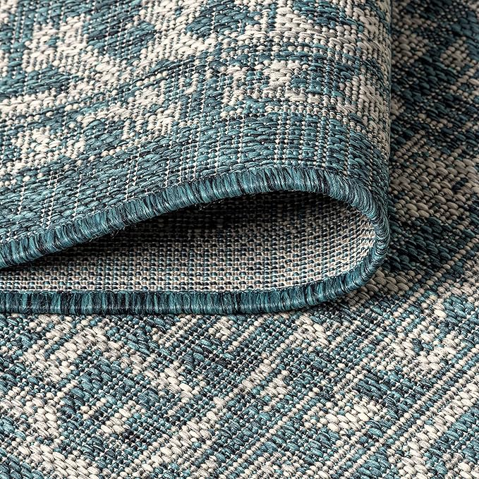JONATHAN Y Boho Medallion Indoor Outdoor Area Rug 9X12 Teal/Gray, Malta Textured Weave for Backyard, Patio, Porch, Easy-Cleaning, High Traffic, Pet-Friendly, Non-Shedding (SMB104B-9)