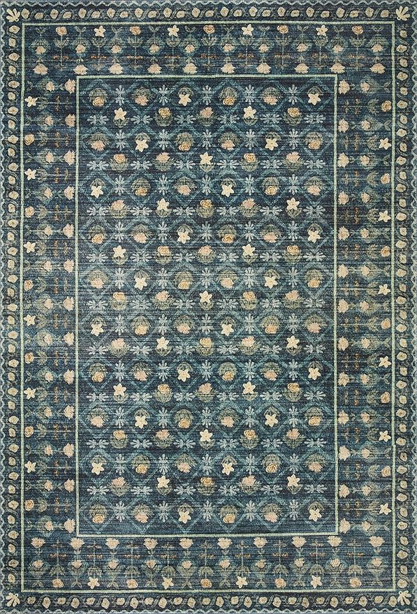 Loloi Rifle Paper Co. Eden Collection EDE-03 Lattice Indigo 2'-6" x 9'-6" Runner Rug feat. CloudPile™