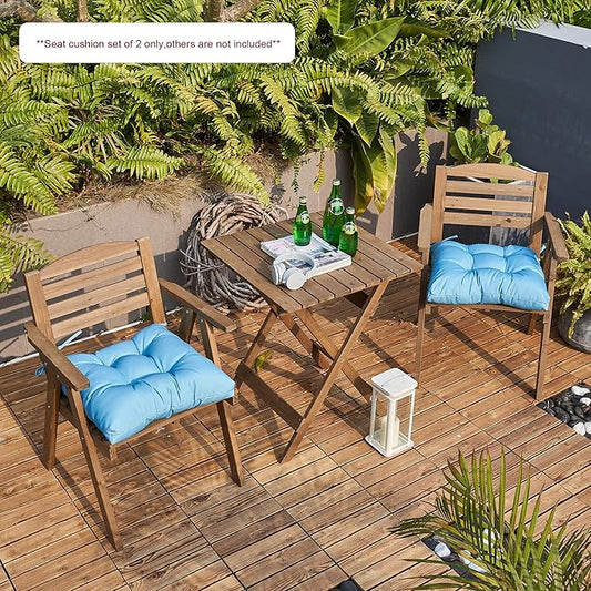 ARTPLANT Outdoor Dinning Seat Pads Cushions with Tie 19"x19"x4",Square Wicker Outdoor Tufted Chair Cushion,Set of 2,Classic Blue