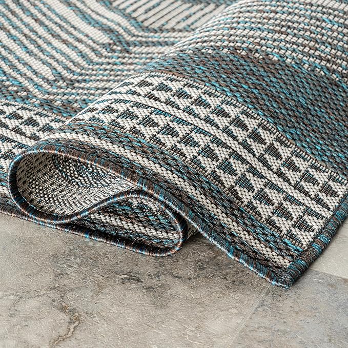 nuLOOM 4' x 6' Outdoor Tribal Geometric Area Rug, Stain Resistant, Weather Resistant, High Traffic, Patio, Balcony, Outside, Ranya Turquoise