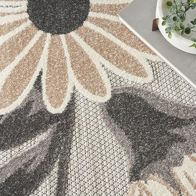 Nourison Home Aloha Indoor-Outdoor Beige 5'3" x 7'5" Area Rug, Easy Cleaning, Non Shedding, Bed Room, Living Room, Dining Room, Kitchen (5x7)