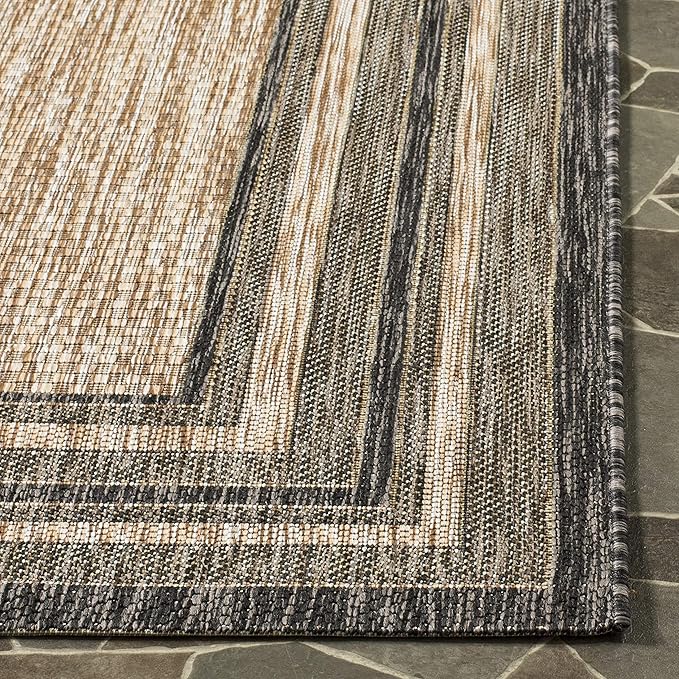SAFAVIEH Washable Rug Outdoor Courtyard Collection - 9' Square, Natural & Black, Non-Shedding & Easy Cleaning, Ideal for Patio, Backyard, Mudroom (CY8475-37312)