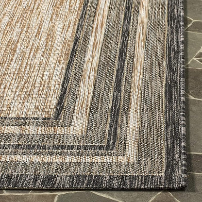 SAFAVIEH Washable Rug Outdoor Courtyard Collection - 9' Square, Natural & Black, Non-Shedding & Easy Cleaning, Ideal for Patio, Backyard, Mudroom (CY8475-37312)