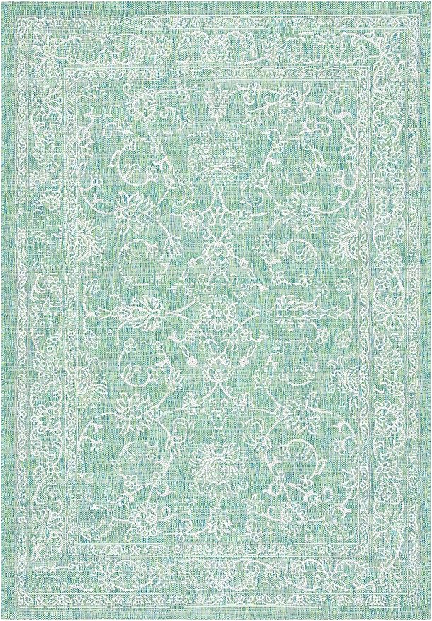 SAFAVIEH Courtyard Collection 5'3' x 7'7' Green/Ivory CY8680 Indoor/ Outdoor Patio Backyard Mudroom Area Rug