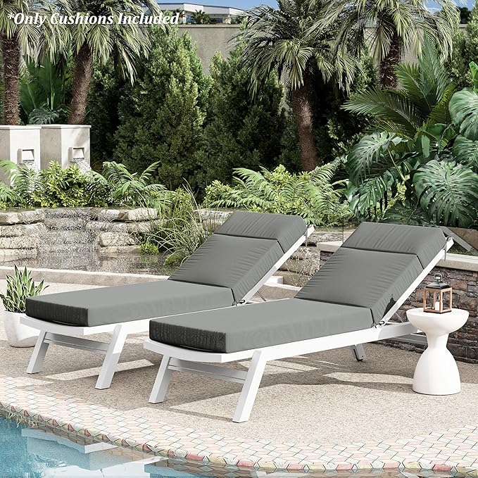 Chaise Lounge Cushion for Outdoor Furniture, Waterproof Fade and Tear Resistant Lounge Deck Chair Cushions for Patio Lawn Pool Resort Hotel