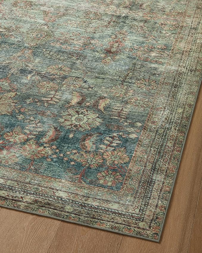 Loloi Magnolia Home by Joanna Gaines Banks Collection BAN-01 Ocean/Spice 8'-6" x 11'-6", .13" Pile Height, Machine Washable, Area Rug