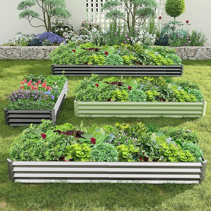 2PCS 8x2x1FT Galvanized Raised Garden Bed, Galvanized Planter Raised Garden Boxes Outdoor, Large Metal Raised Garden Beds for Vegetables-Green