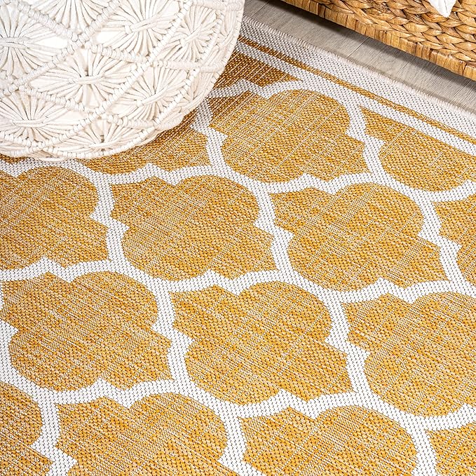 JONATHAN Y Moroccan Trellis Indoor Outdoor Runner Rug 2X10 Yellow/Cream, Trebol Textured Weave for Backyard, Patio, Porch, Easy-Cleaning, High Traffic, Pet-Friendly, Non-Shedding (SMB109F-210)