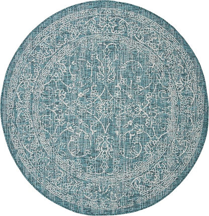 SAFAVIEH Washable Rug Outdoor Courtyard Collection - 5'3" Round, Turquoise, Non-Shedding & Easy Cleaning, Ideal for Patio, Backyard, Mudroom (CY8680-37221)