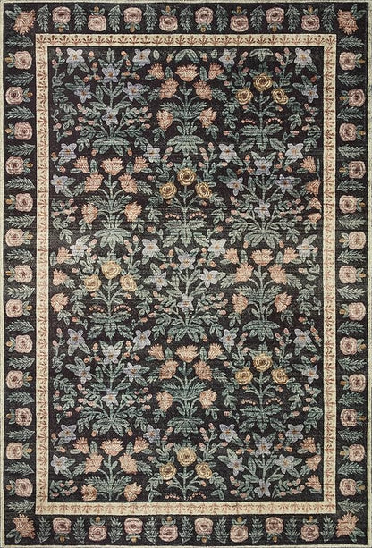 Loloi Rifle Paper Co. Eden Collection EDE-02 Mughal Garden Black 2'-6" x 9'-6" Runner Rug feat. CloudPile™