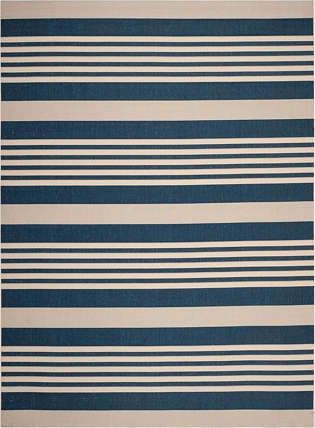 SAFAVIEH Washable Rug Outdoor Courtyard Collection - 10' x 14', Navy & Beige, Non-Shedding & Easy Cleaning, Ideal for Patio, Backyard, Mudroom (CY6062-268)