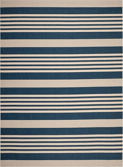 SAFAVIEH Washable Rug Outdoor Courtyard Collection - 10' x 14', Navy & Beige, Non-Shedding & Easy Cleaning, Ideal for Patio, Backyard, Mudroom (CY6062-268)