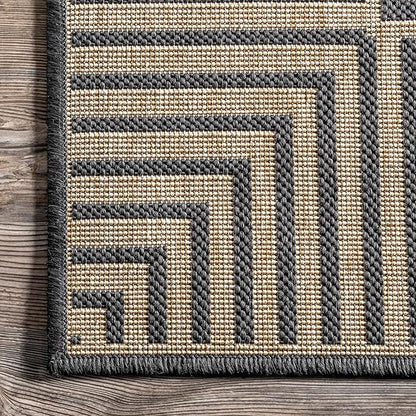 Nuloom Asha Dark Grey/Ivory, 2' x 8', Casual, Striped Border, Soft and Cozy, High Traffic, Stain Resistant, Easy Clean, Durable Runner for Indoor/Outdoor Patio, Deck, Porch, Garden, Courtyard
