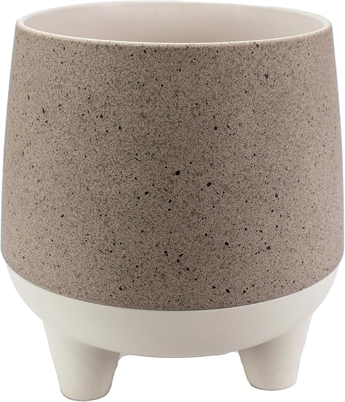 The HC Companies 8 Inch Orion Self Watering Planter - Lightweight Indoor Plastic Plant Pot for Herbs and Flowers, Greige