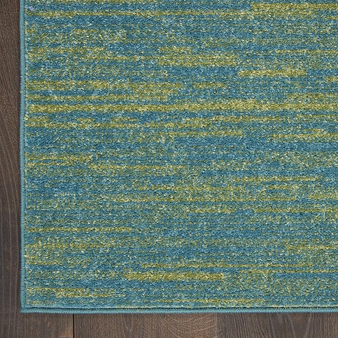 Nourison Home Essentials Indoor/Outdoor Blue Green 2'2" x 12' Area Rug, Easy Cleaning, Non Shedding, Bed Room, Living Room, Dining Room, Backyard, Deck, Patio (2x12)