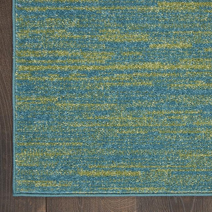Nourison Home Essentials Indoor/Outdoor Blue Green 2'2" x 12' Area Rug, Easy Cleaning, Non Shedding, Bed Room, Living Room, Dining Room, Backyard, Deck, Patio (2x12)