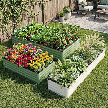 Galvanized Raised Garden Bed 2 Pack 4x2x1 Ft Patented Leak-Proof Planter Box Outdoor Metal Raised Garden Beds Kits for Veggies, Herbs & Flowers (Green)