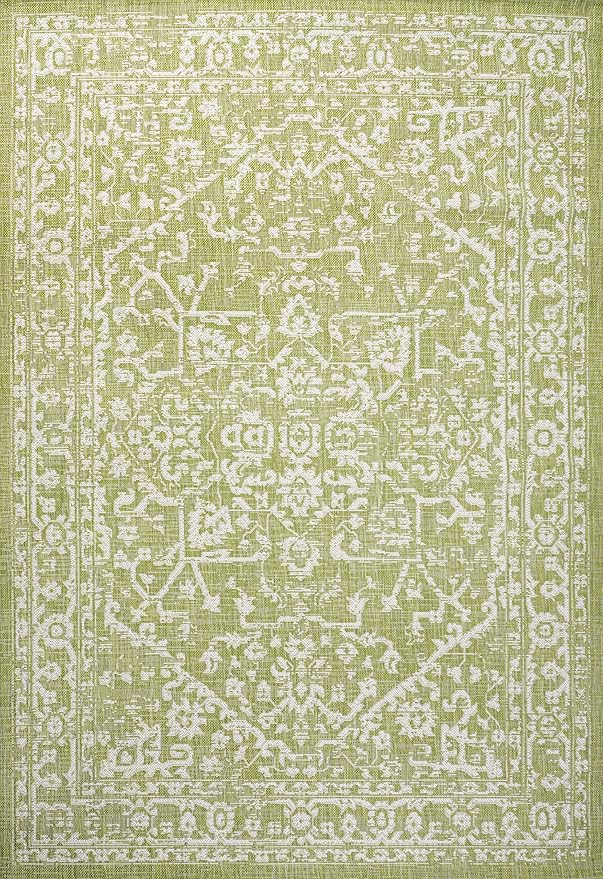 JONATHAN Y Boho Medallion Indoor Outdoor Area Rug 9X12 Green/Cream, Malta Textured Weave for Backyard, Patio, Porch, Easy-Cleaning, High Traffic, Pet-Friendly, Non-Shedding (SMB104D-9)