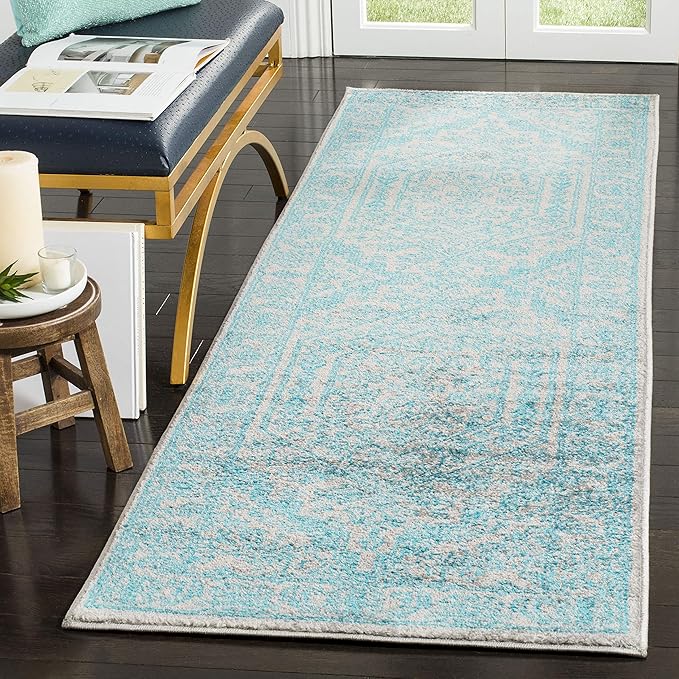 SAFAVIEH Adirondack Collection Runner Rug - 2'6" x 8', Light Grey & Teal, Oriental Medallion Design, Non-Shedding & Easy Care, Ideal for High Traffic Areas in Living Room, Bedroom (ADR108L)