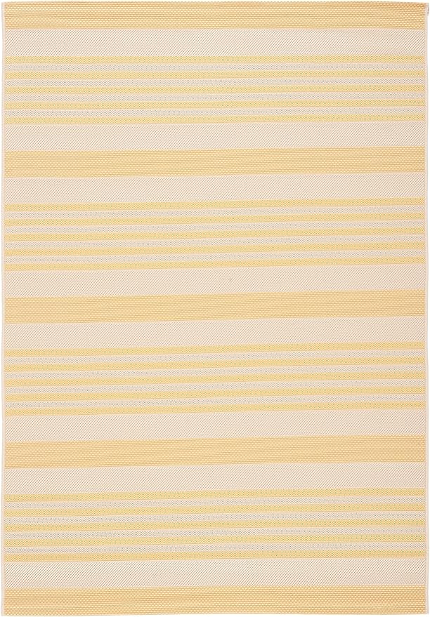 SAFAVIEH Courtyard Collection 4' x 5'7" Gold/Beige CY6062 Stripe Indoor/ Outside Waterproof Easy cleansingPatio Backyard Mudroom Area Mat