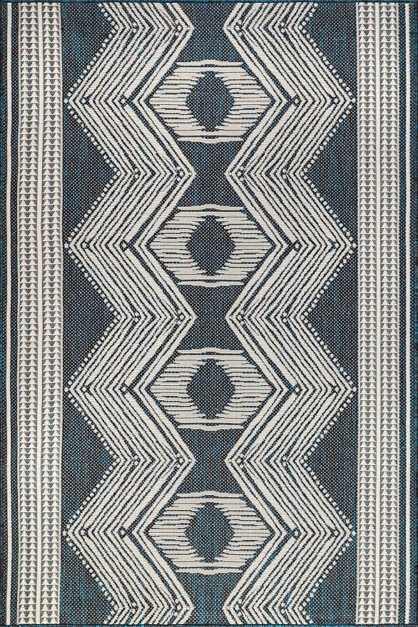 nuLOOM 4' x 6' Outdoor Tribal Geometric Area Rug, Stain Resistant, Weather Resistant, High Traffic, Patio, Balcony, Outside, Ranya Turquoise