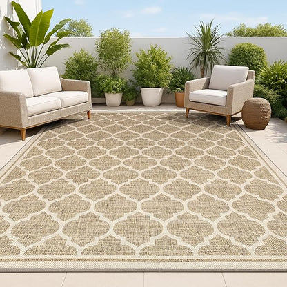 JONATHAN Y Moroccan Trellis Indoor Outdoor Area Rug 10X14 Brown/Beige, Trebol Textured Weave for Backyard, Patio, Porch, Easy-Cleaning, High Traffic, Pet-Friendly, Non-Shedding (SMB109A-14)