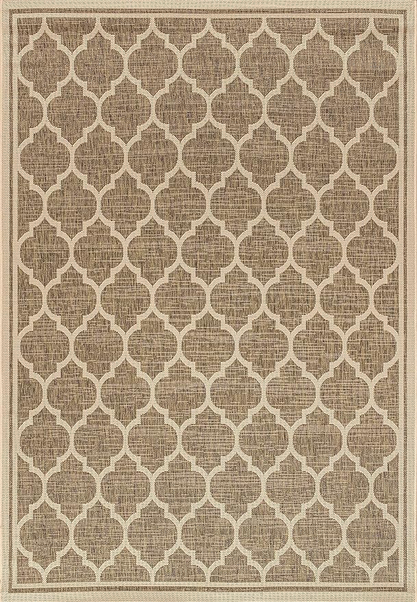 JONATHAN Y Moroccan Trellis Indoor Outdoor Area Rug 10X14 Brown/Beige, Trebol Textured Weave for Backyard, Patio, Porch, Easy-Cleaning, High Traffic, Pet-Friendly, Non-Shedding (SMB109A-14)